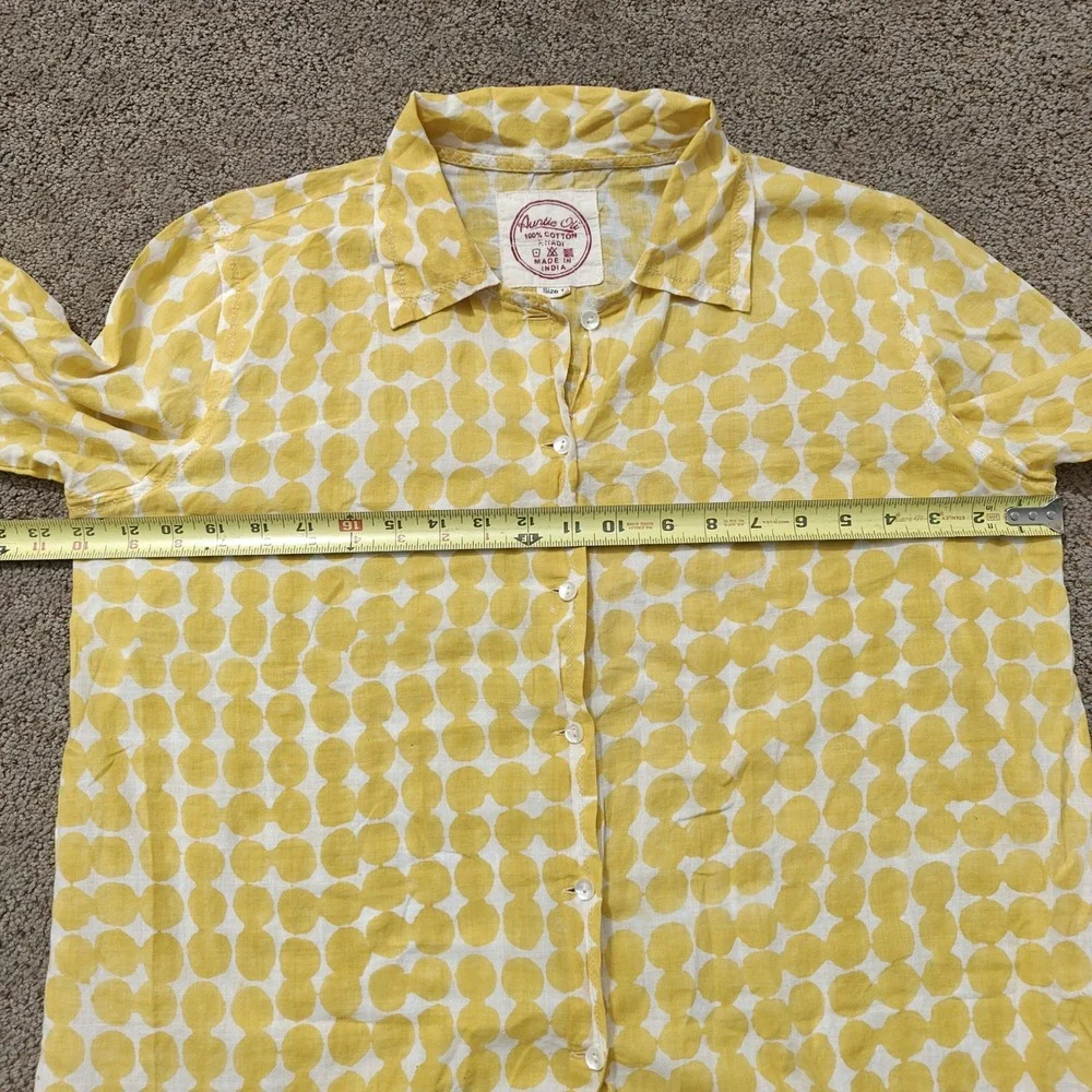 Auntie Oti Yellow White Polka Dot 100% Cotton Khadi Button Up Shirt Womens Large - Picture 9 of 12